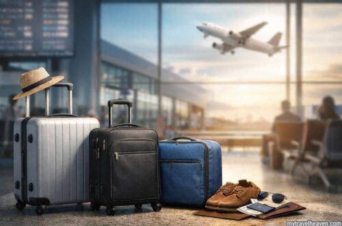 Carry-on suitcases for frequent flyers at airport terminal.