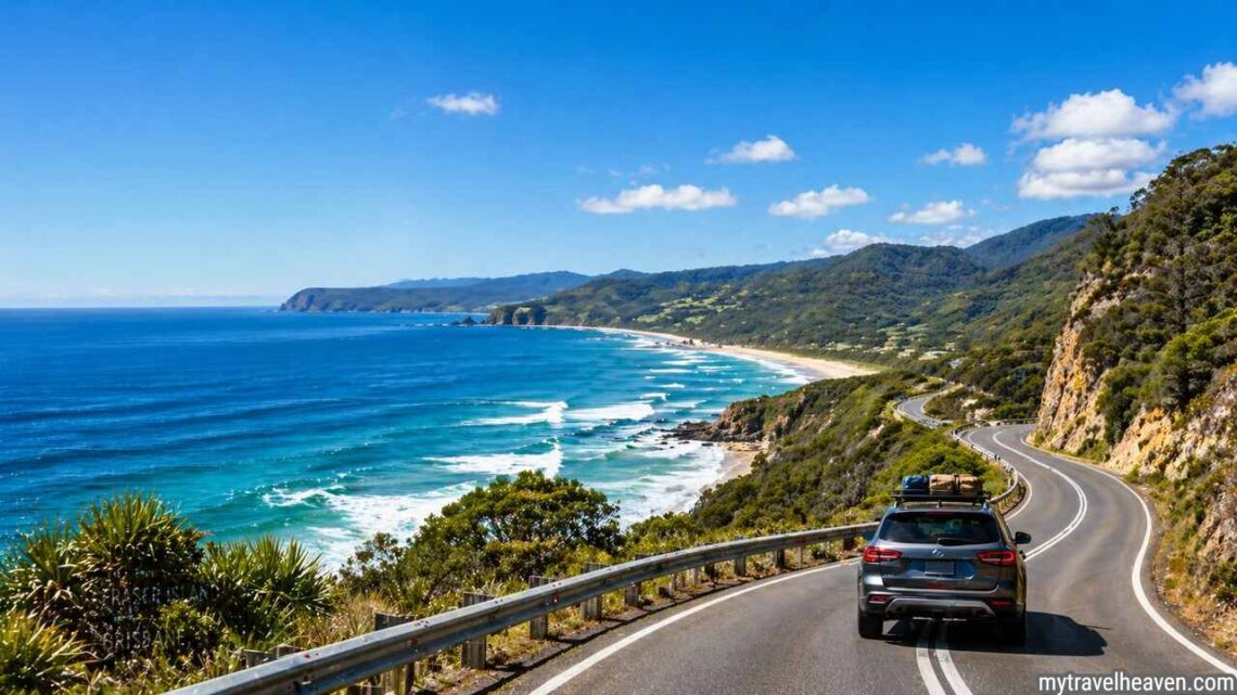 Australia East Coast road trip coastal highway view.