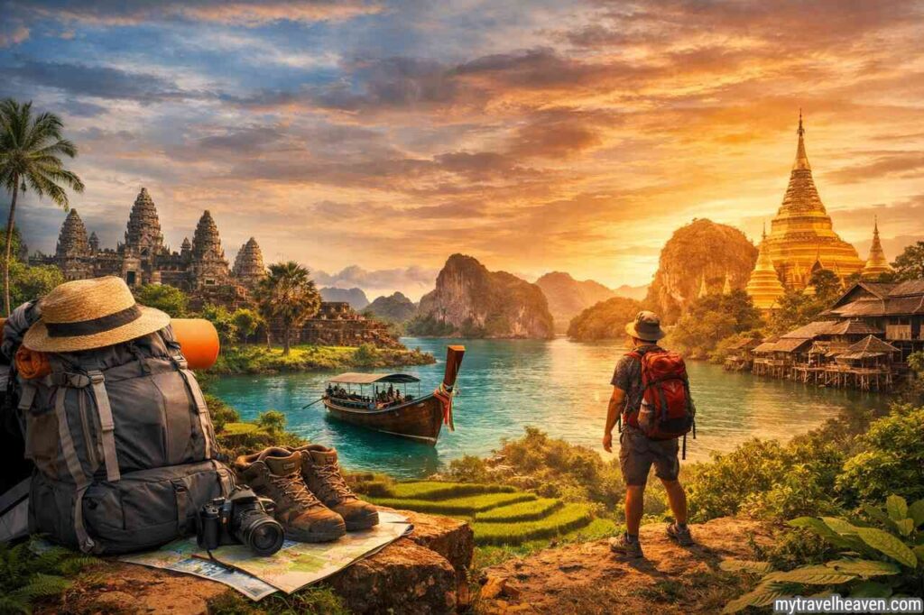Complete Backpacking Guide Through Southeast Asia Backpacking Southeast Asia travel guide featured image.