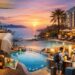 Luxury hotel room, pool, and lobby showcasing travel accommodation options.