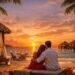 Couple enjoying sunset at a romantic Caribbean beach resort.