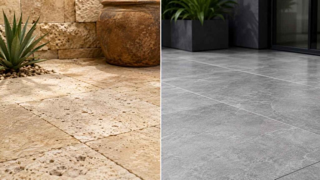 Cantera tile and porcelain tile side-by-side durability comparison.